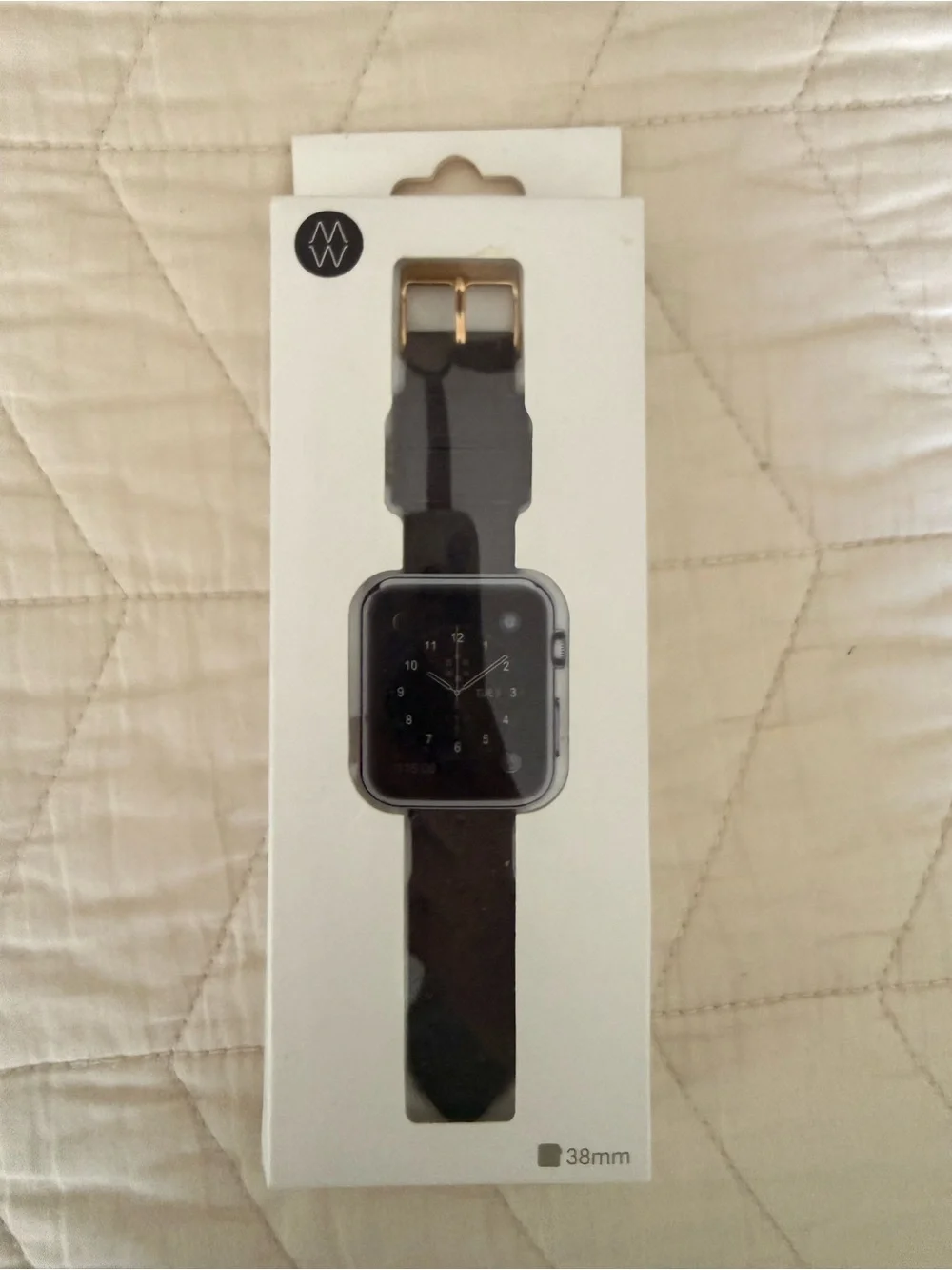 Black Leather 38mm Smartwatch Band with Gold Buckle